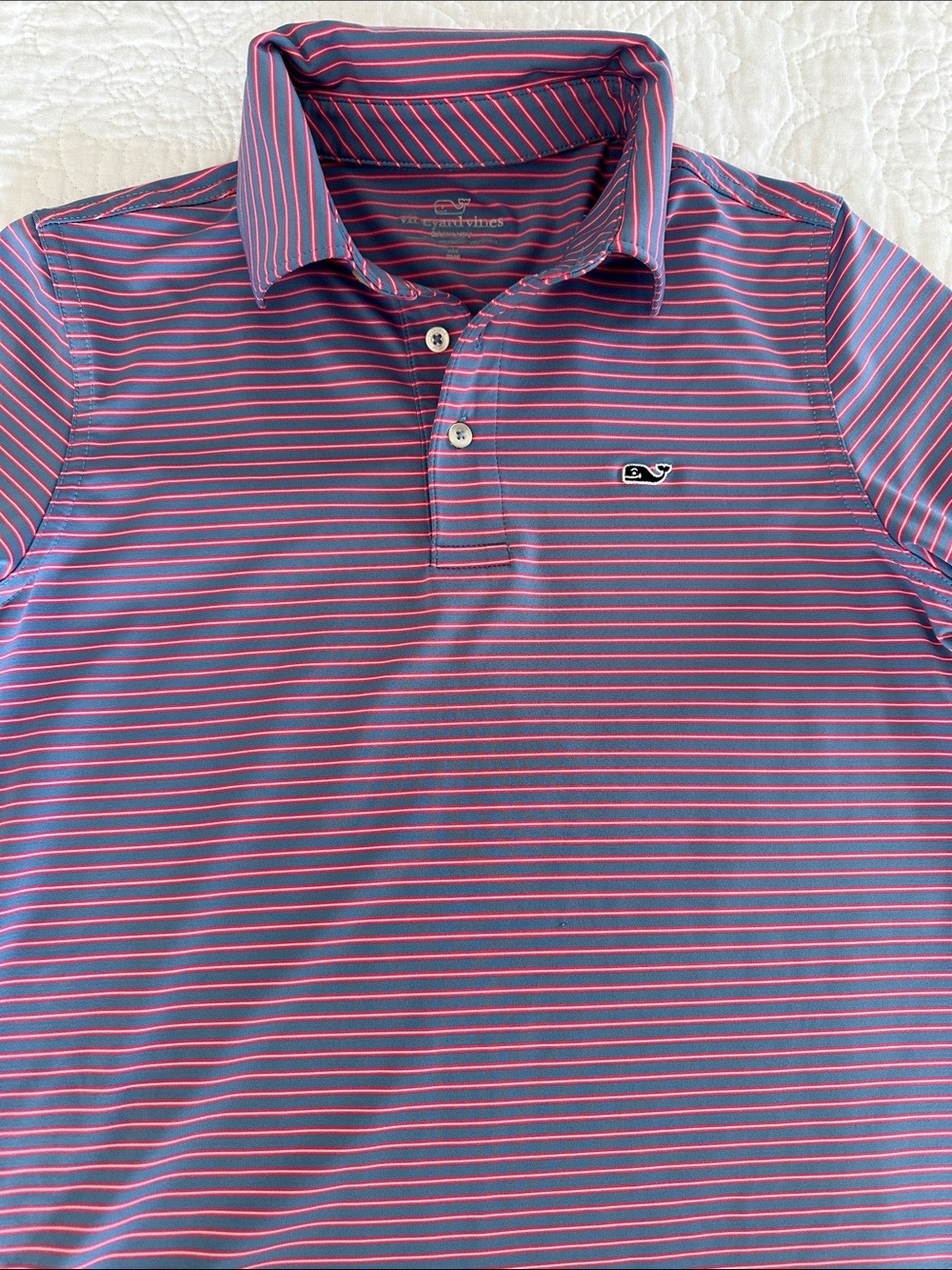 Vineyard Vines Boys blue pink Polo M 12-14